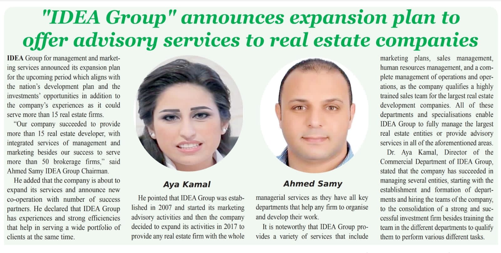 “IDEA Group” announces expansion plan to offer advisory services to real estate companies